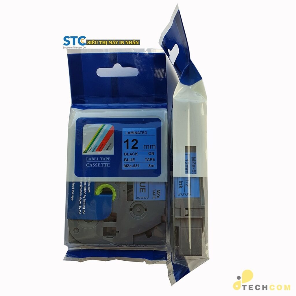 MZE-531 / CHỮ ĐEN NỀN XANH DƯƠNG 12MM