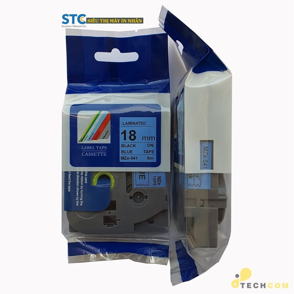 MZE-541 / CHỮ ĐEN NỀN XANH DƯƠNG 18MM