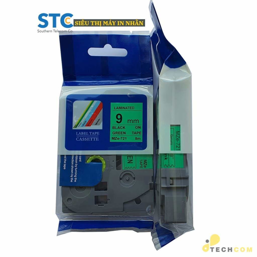 MZE-721 / CHỮ ĐEN NỀN XANH LÁ 9MM