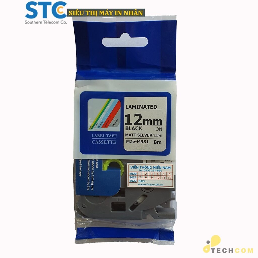 MZE-M931 / CHỮ ĐEN NỀN BẠC 12MM